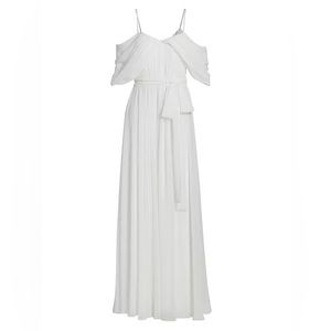 Badgley Mischka Georgette Draped Gown, Ivory, Size 12, NWT